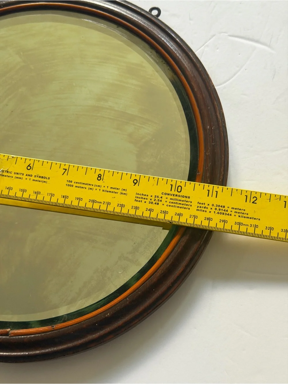 Vintage Round Wall Mirror with Dark Wood Frame 11 1/4”